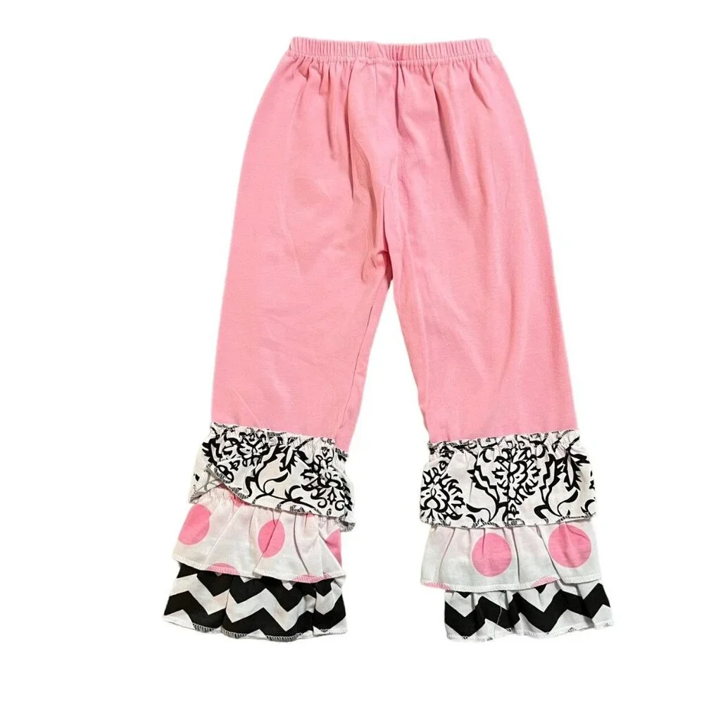 Toddler Girls S (2T) Pink & Black Ruffle Top & Pants Set